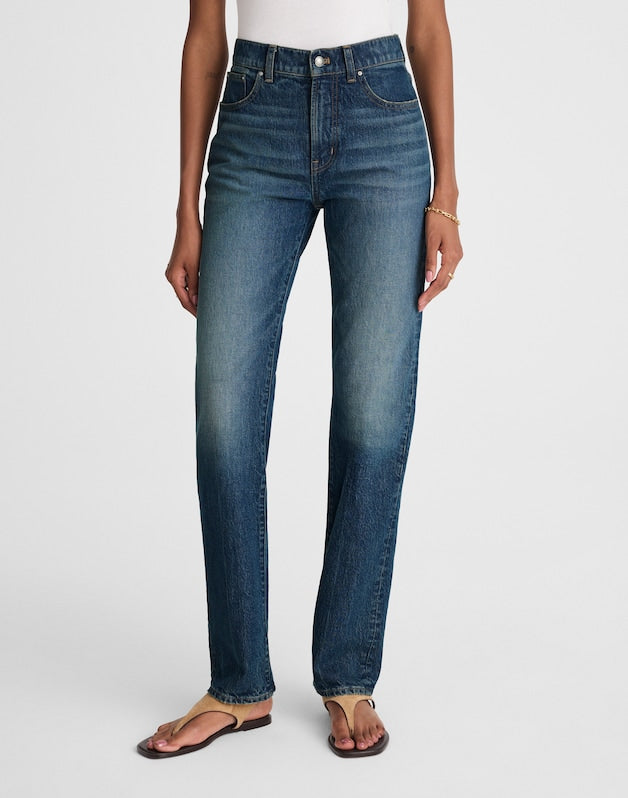 The Petite Longline Straight Jean in Greendale Wash GREENDALE WASH