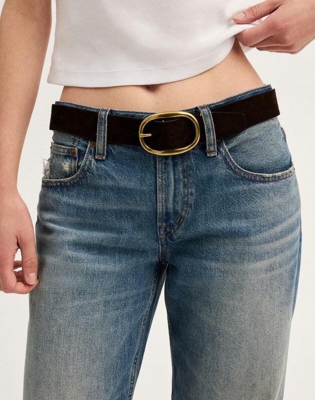 Oval Buckle Belt in Suede DARK CAROB
