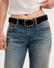 Oval Buckle Belt in Suede DARK CAROB