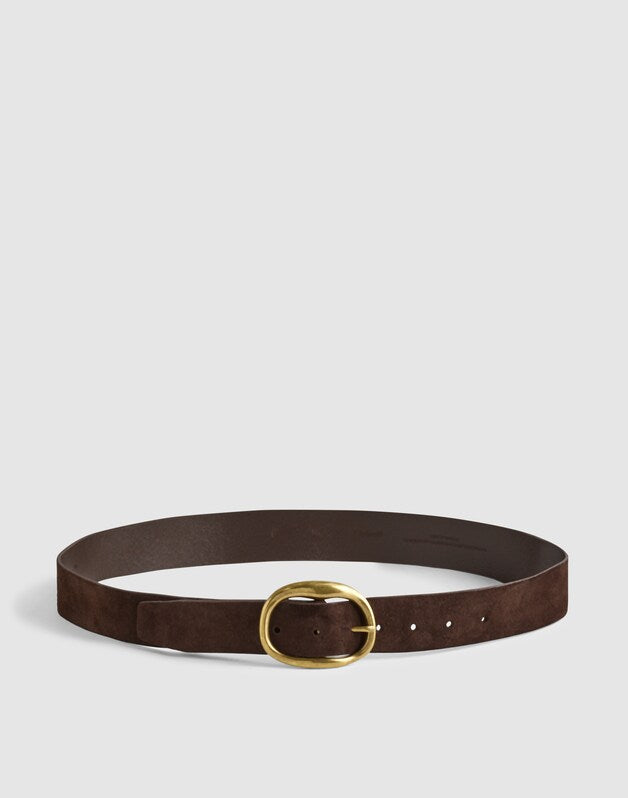 Oval Buckle Belt in Suede DARK CAROB