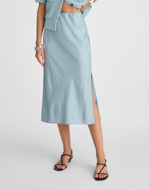 Satin Midi Slip Skirt OCEAN BREEZE