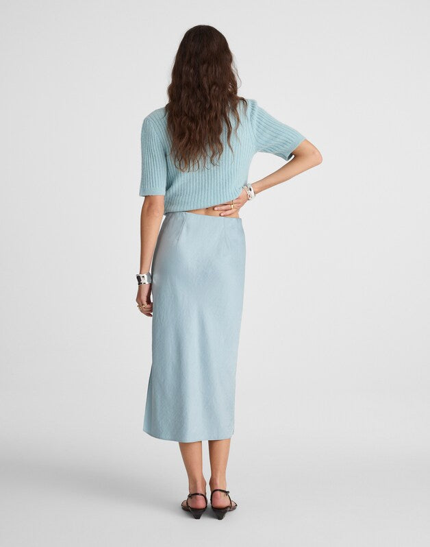Satin Midi Slip Skirt OCEAN BREEZE