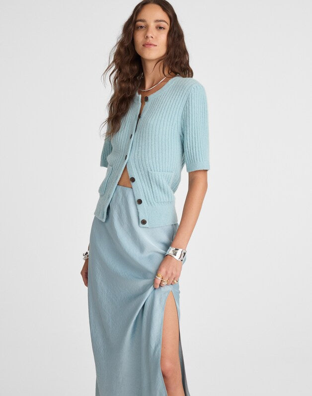 Satin Midi Slip Skirt OCEAN BREEZE