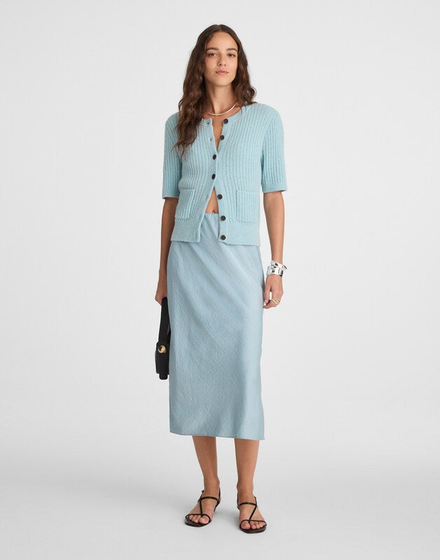 Satin Midi Slip Skirt OCEAN BREEZE