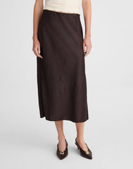 Satin Midi Slip Skirt BLACK WALNUT