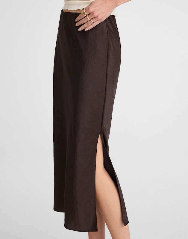 Satin Midi Slip Skirt BLACK WALNUT