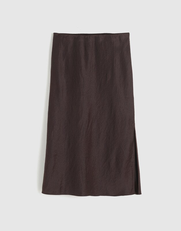 Satin Midi Slip Skirt BLACK WALNUT