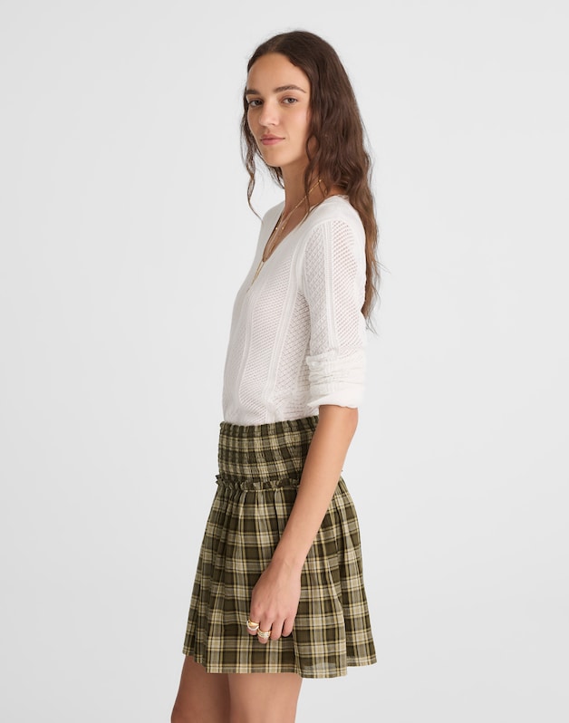 Smocked-Waist Mini Skirt in 100% Cotton FADED IVY