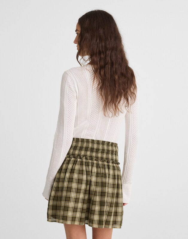 Smocked-Waist Mini Skirt in 100% Cotton FADED IVY