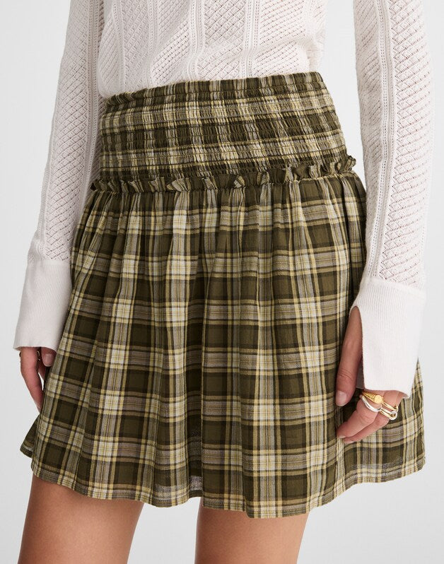 Smocked-Waist Mini Skirt in 100% Cotton FADED IVY