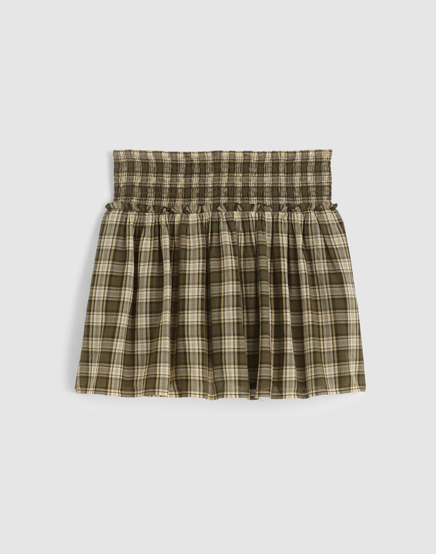 Smocked-Waist Mini Skirt in 100% Cotton FADED IVY
