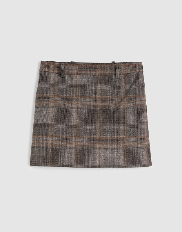 Suiting Mini Skirt in Plaid BROWN GRAY PLAID