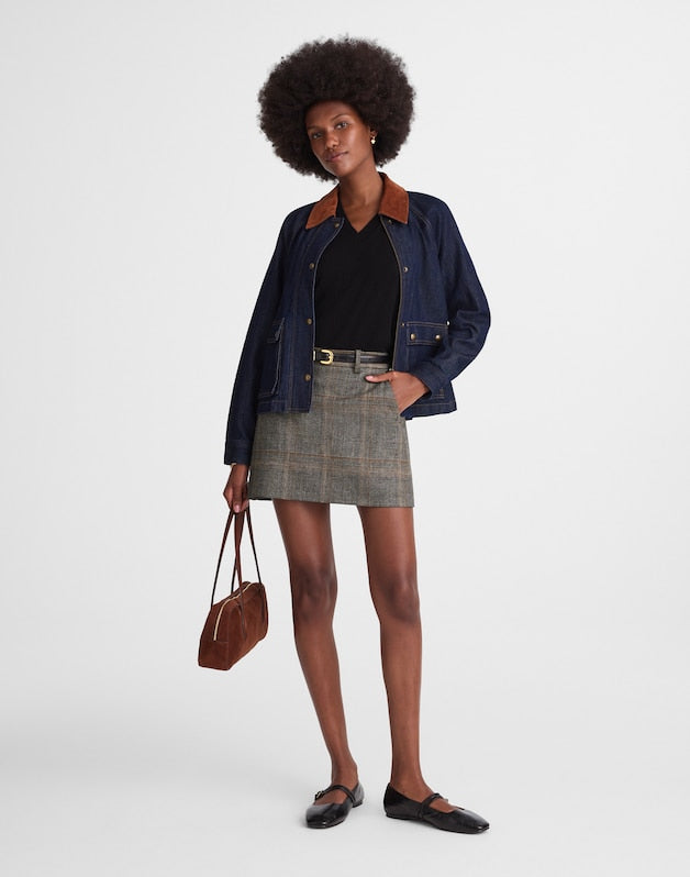 Suiting Mini Skirt in Plaid BROWN GRAY PLAID