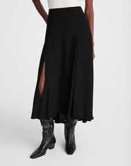 Circle Midi Skirt in Cr&ecirc;pe de Chine JET BLACK