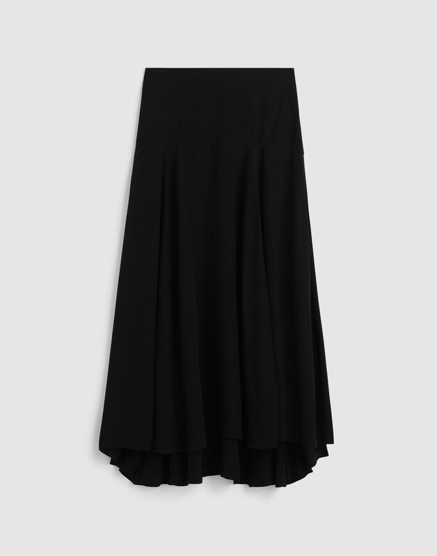 Circle Midi Skirt in Cr&ecirc;pe de Chine JET BLACK