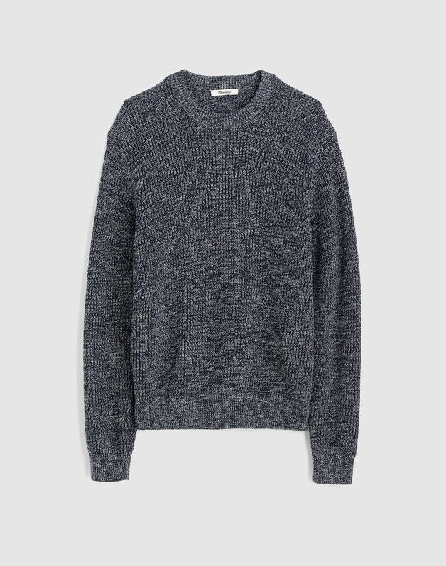 Marled Cotton Shaker-Stitch Crewneck Sweater INK MARL