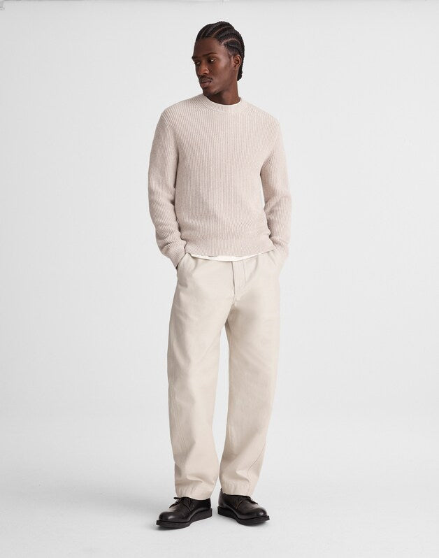 Marled Cotton Shaker-Stitch Crewneck Sweater STONE GREY MARL