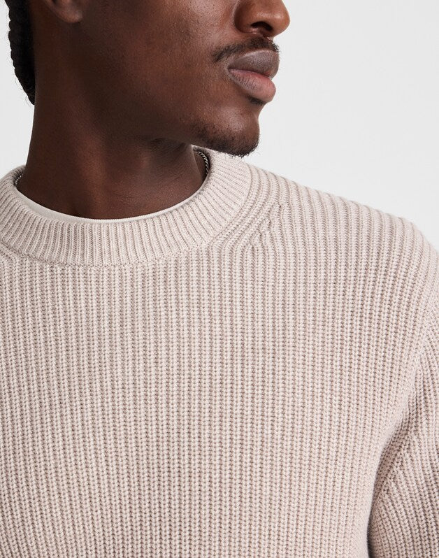 Marled Cotton Shaker-Stitch Crewneck Sweater STONE GREY MARL