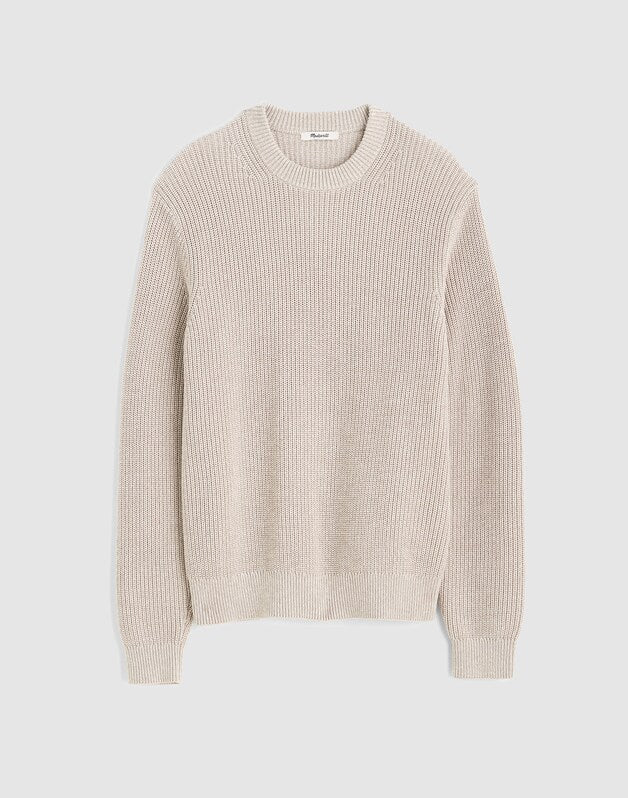 Marled Cotton Shaker-Stitch Crewneck Sweater STONE GREY MARL