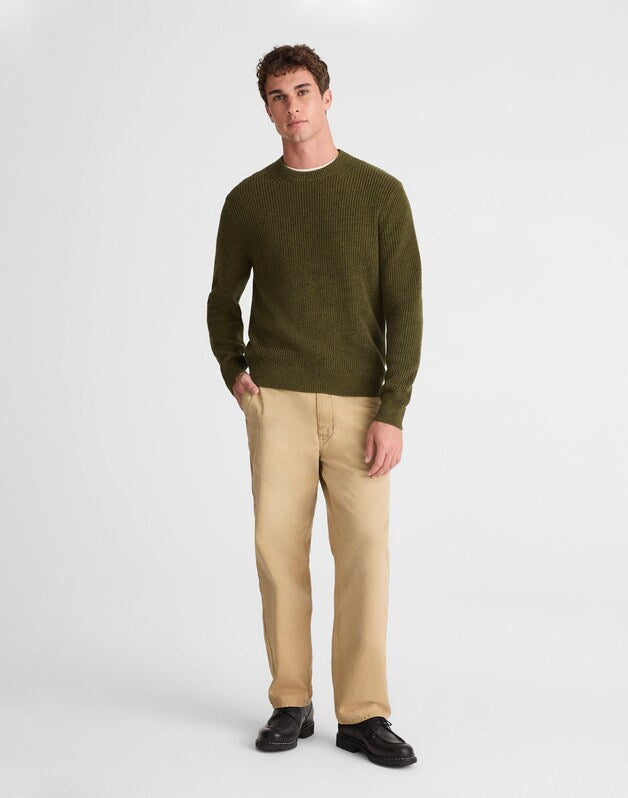 Marled Cotton Shaker-Stitch Crewneck Sweater FOLIAGE GREEN MARL