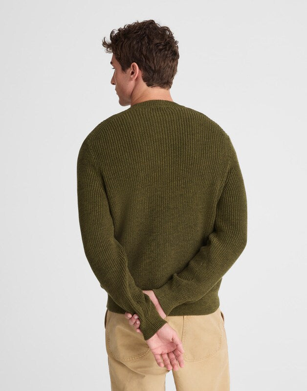 Marled Cotton Shaker-Stitch Crewneck Sweater FOLIAGE GREEN MARL
