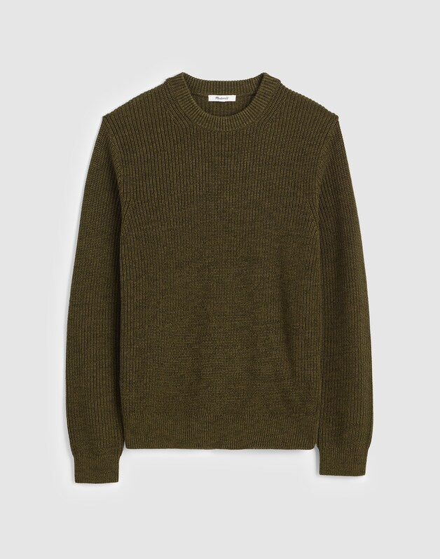 Marled Cotton Shaker-Stitch Crewneck Sweater FOLIAGE GREEN MARL