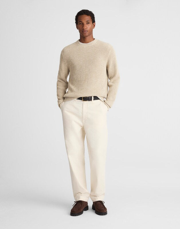 Marled Cotton Shaker-Stitch Crewneck Sweater FATIGUE KHAKI MARL