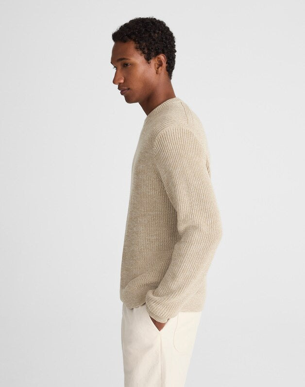 Marled Cotton Shaker-Stitch Crewneck Sweater FATIGUE KHAKI MARL