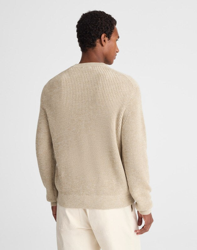 Marled Cotton Shaker-Stitch Crewneck Sweater FATIGUE KHAKI MARL