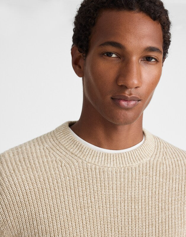 Marled Cotton Shaker-Stitch Crewneck Sweater FATIGUE KHAKI MARL