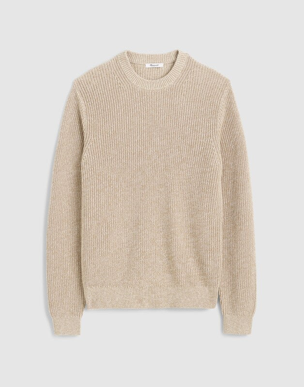 Marled Cotton Shaker-Stitch Crewneck Sweater FATIGUE KHAKI MARL