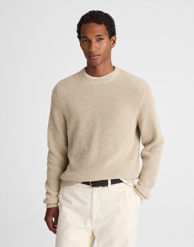Marled Cotton Shaker-Stitch Crewneck Sweater FATIGUE KHAKI MARL
