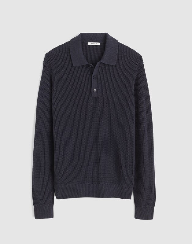 Cotton Shaker-Stitch Polo OBSIDIAN BLUE