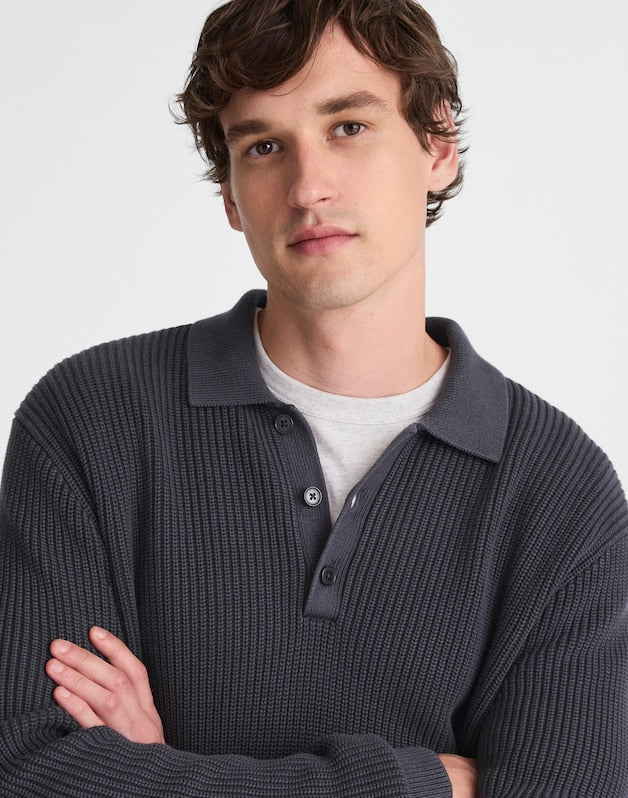 Cotton Shaker-Stitch Polo OBSIDIAN BLUE