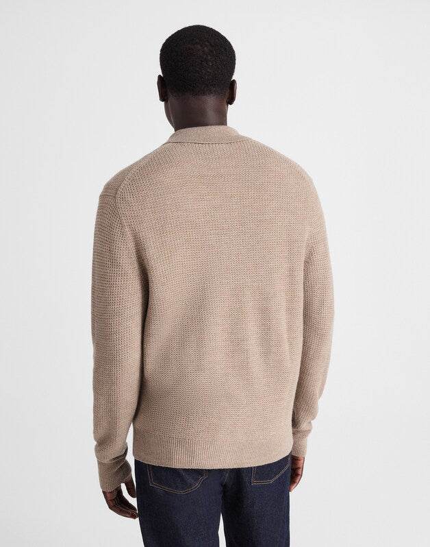 Merino Wool Collared Cardigan HEATHER BROWN