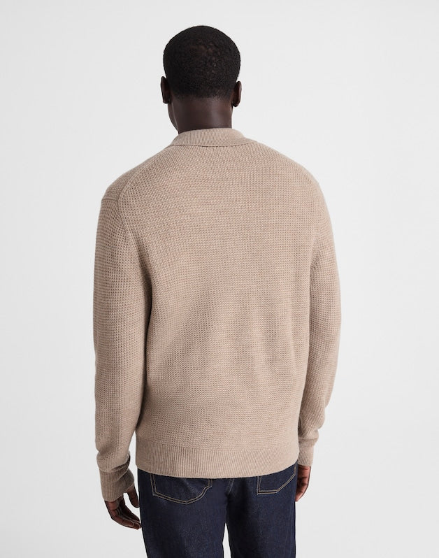 Merino Wool Collared Cardigan HEATHER BROWN