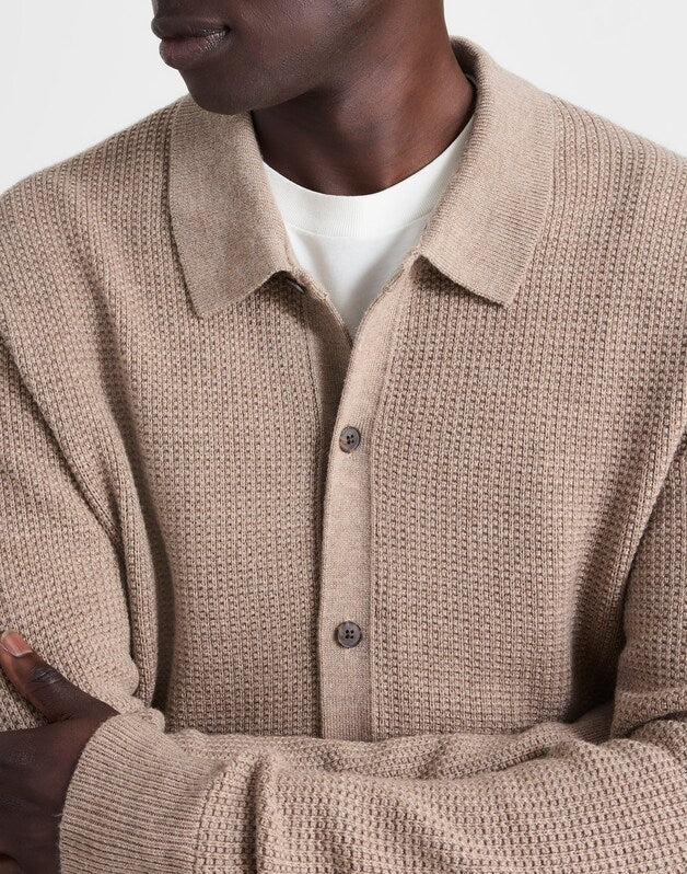 Merino Wool Collared Cardigan HEATHER BROWN