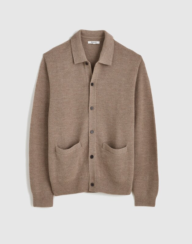 Merino Wool Collared Cardigan HEATHER BROWN