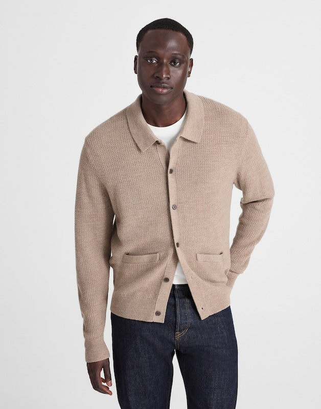 Merino Wool Collared Cardigan HEATHER BROWN
