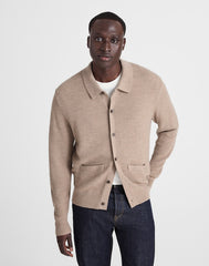 Merino Wool Collared Cardigan HEATHER BROWN