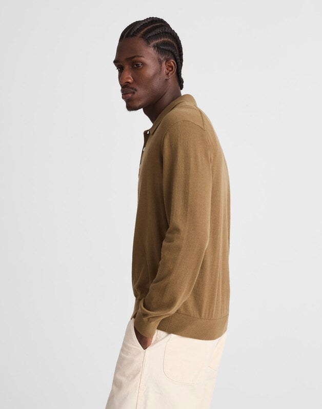 Long-Sleeve Sweater Polo WOODLAND BROWN