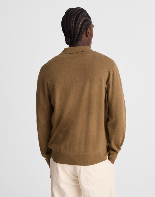 Long-Sleeve Sweater Polo WOODLAND BROWN