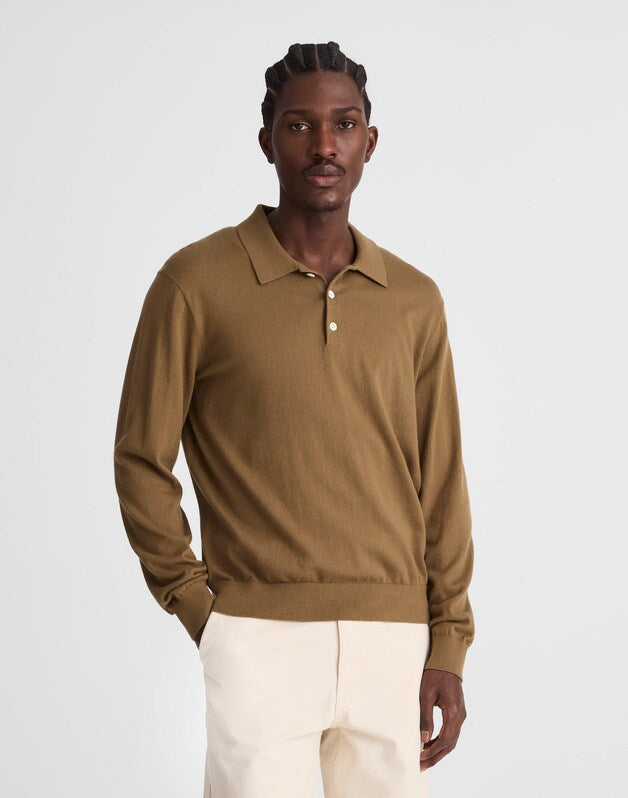 Long-Sleeve Sweater Polo WOODLAND BROWN