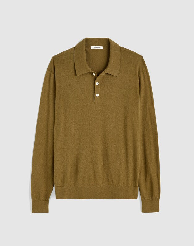 Long-Sleeve Sweater Polo WOODLAND BROWN