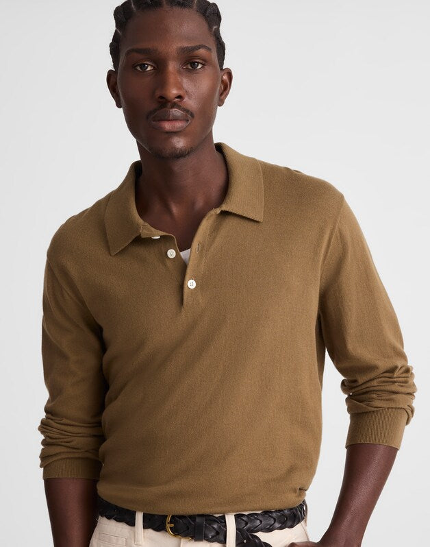 Long-Sleeve Sweater Polo WOODLAND BROWN