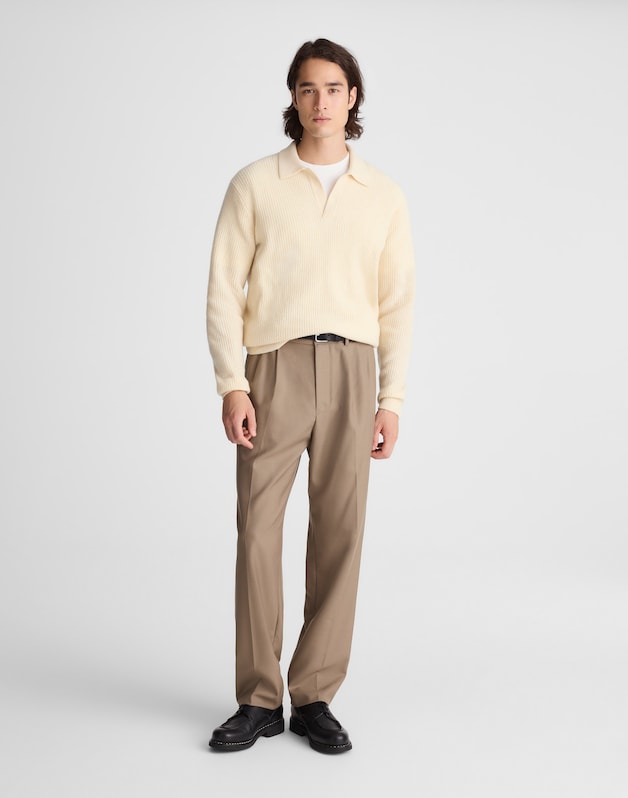 Johnny-Collar Sweater Polo in Heritage Merino Wool BISCUIT