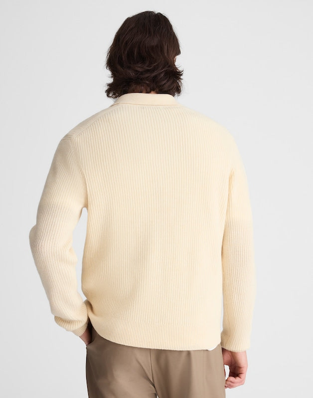 Johnny-Collar Sweater Polo in Heritage Merino Wool BISCUIT