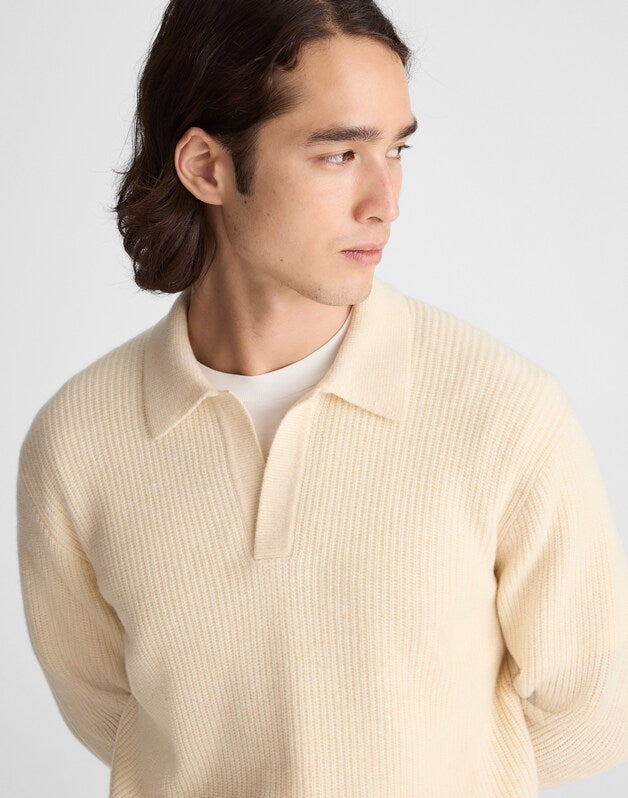 Johnny-Collar Sweater Polo in Heritage Merino Wool BISCUIT