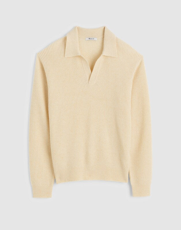 Johnny-Collar Sweater Polo in Heritage Merino Wool BISCUIT