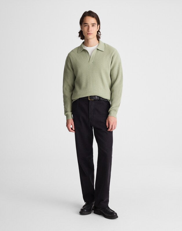 Johnny-Collar Sweater Polo in Heritage Merino Wool DUSTY SAGE